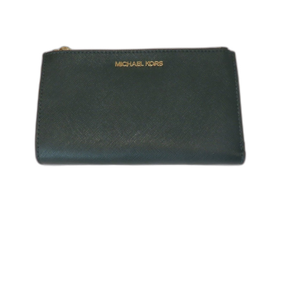 Michael Kors Green Folded Double Zip Wristlet Wallet - Picture 2 of 11